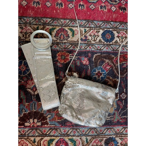Vintage 1980s Whiting and Davis Silver Mesh Belt and Bag - Picture 2 of 8